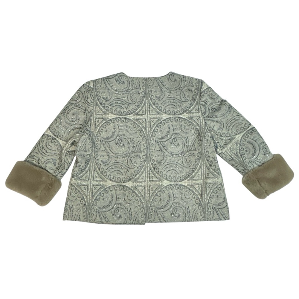 Chico's Metallic Brocade Jacket w/ Faux Fur Removable Cuffs - Picture 7 of 16